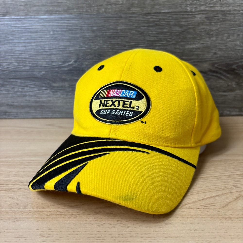 Nascar Hat Cap Strap Back Black Yellow Nextel Cup Racing 2007 Adjustable